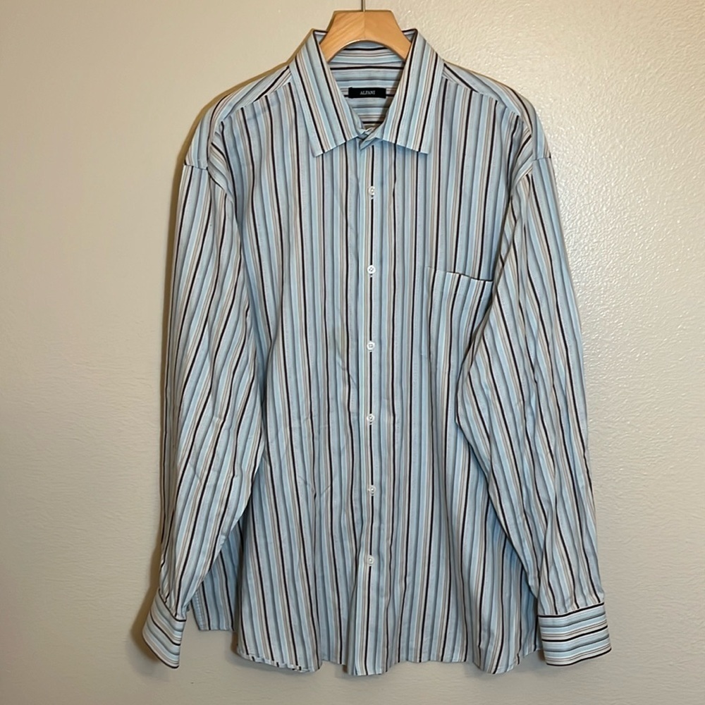 Alfani Striped Cotton Button Down Business Casual Plus Size Dress Shirt